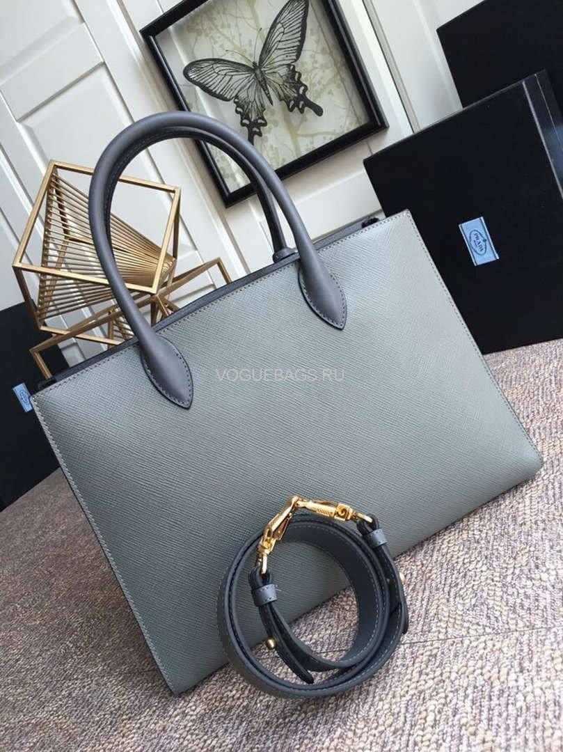 Prada 1BA153 Large Saffiano Leather Handbag in Gray