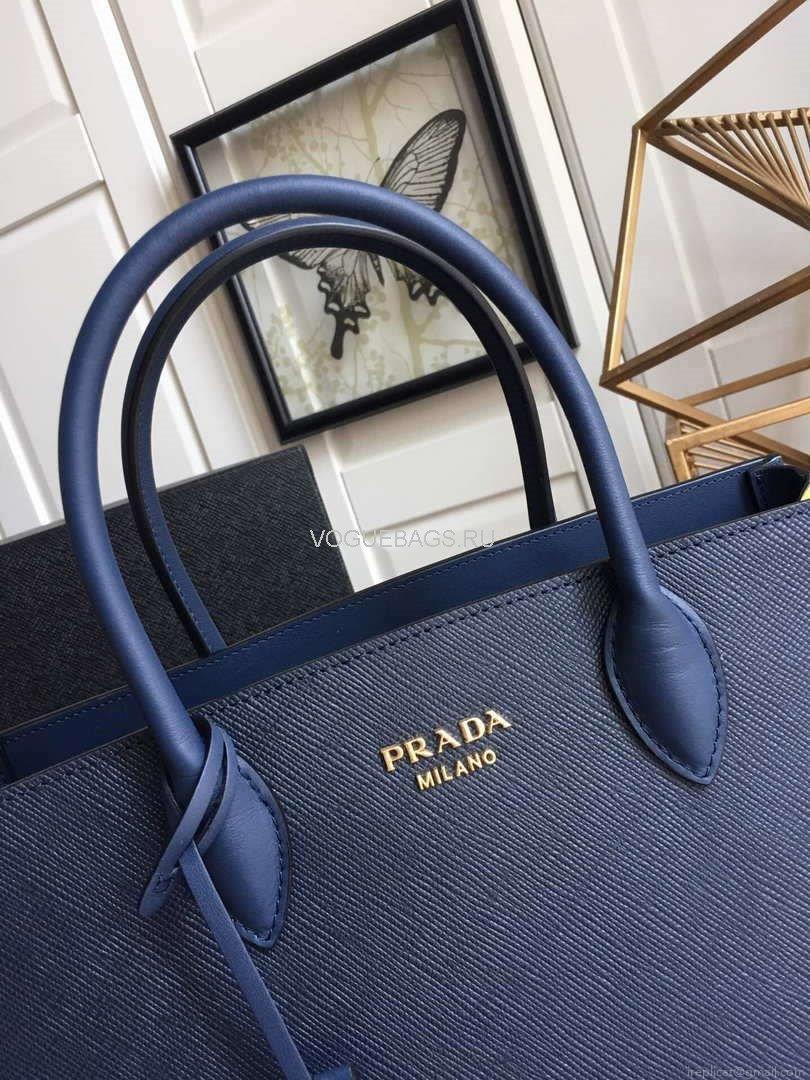 Prada 1BA153 Large Saffiano Leather Handbag In Navy Blue