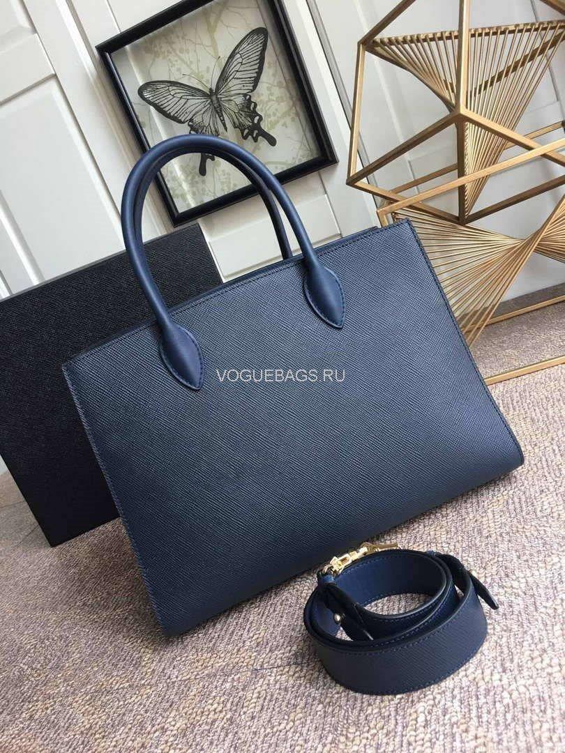Prada 1BA153 Large Saffiano Leather Handbag In Navy Blue