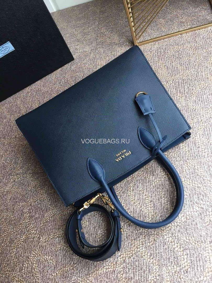 Prada 1BA153 Large Saffiano Leather Handbag In Navy Blue