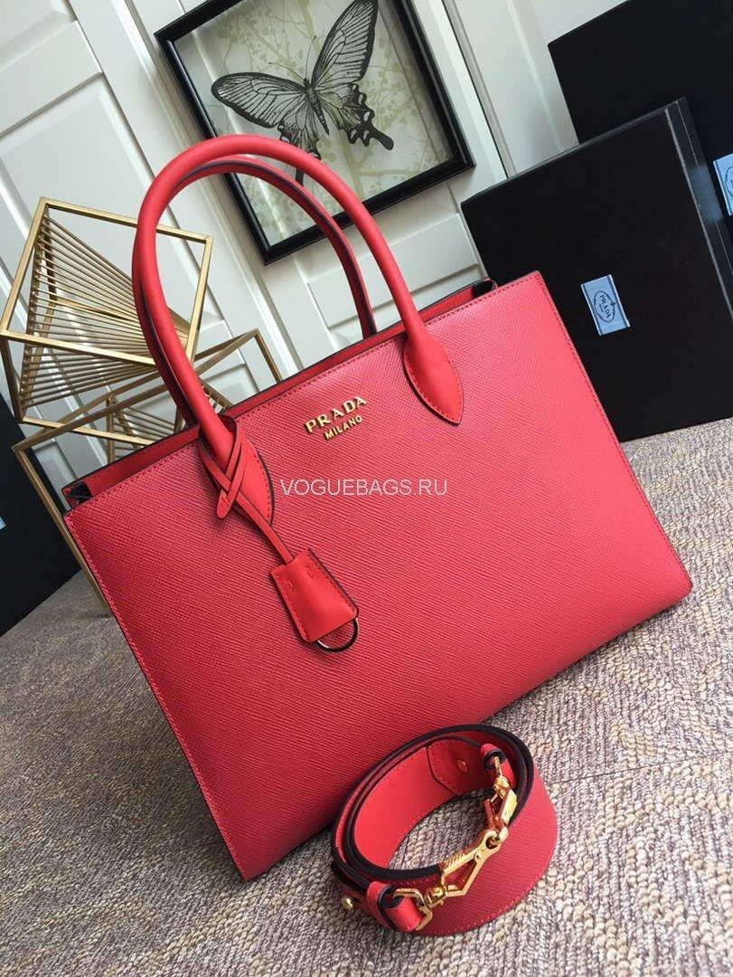 Prada 1BA153 Large Saffiano Leather Handbag in Red