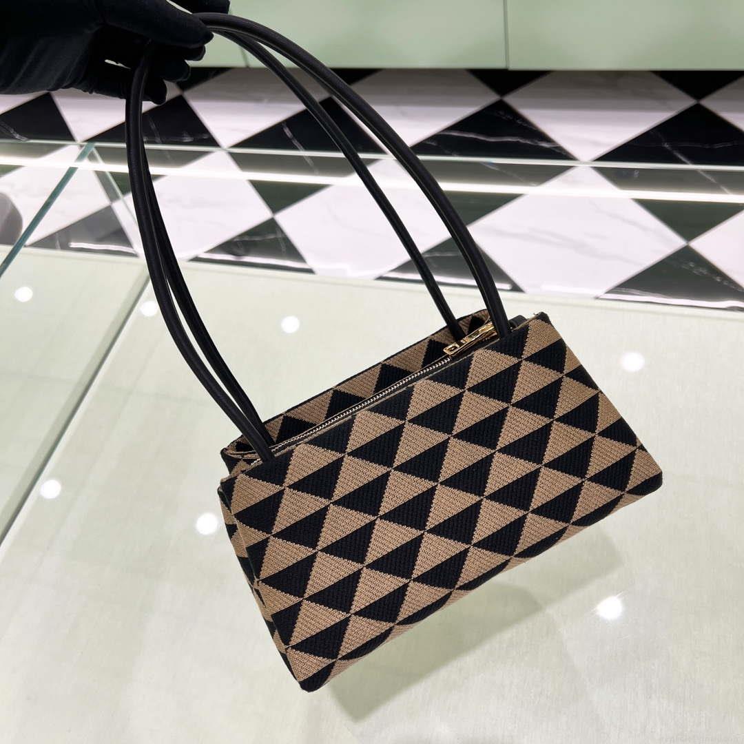 Prada 1BA368 From The Runway Small embroidered fabric Prada Symbole bag Black and Beige