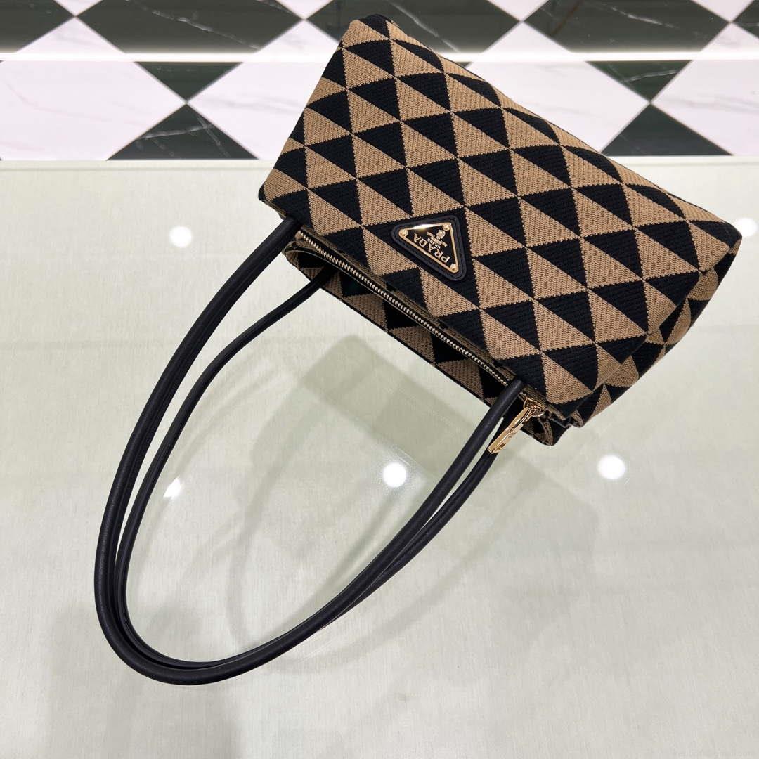 Prada 1BA368 From The Runway Small embroidered fabric Prada Symbole bag Black and Beige