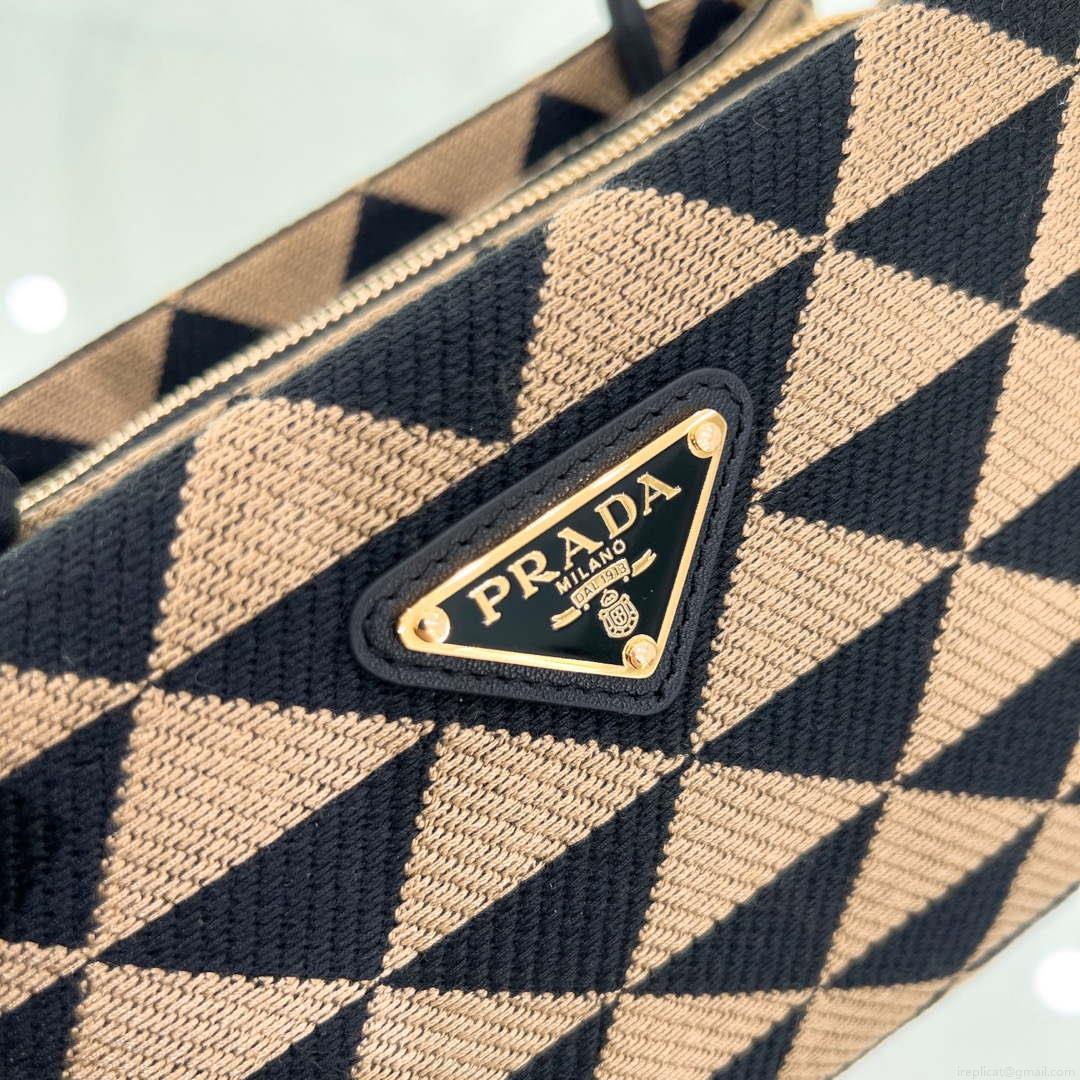 Prada 1BA368 From The Runway Small embroidered fabric Prada Symbole bag Black and Beige