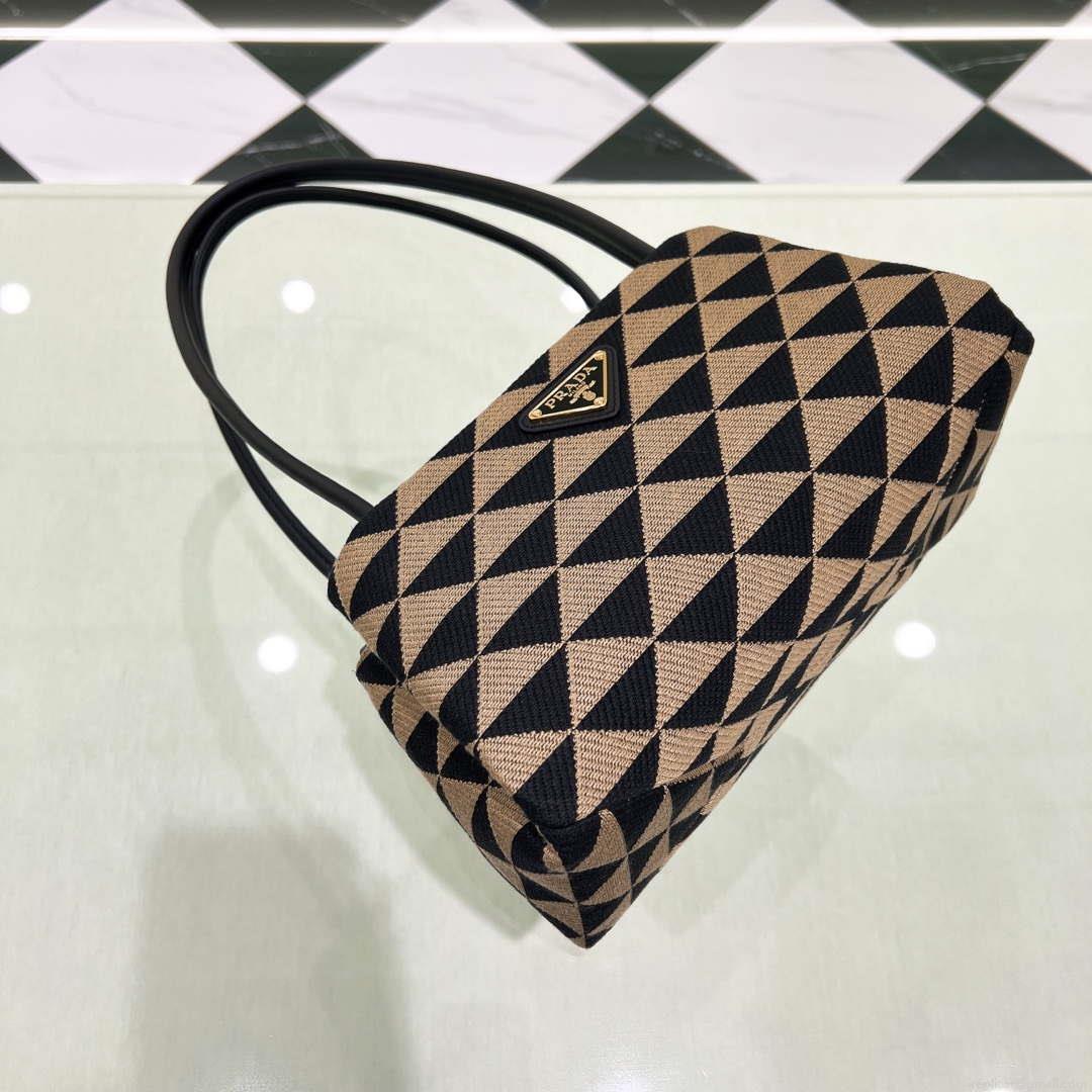 Prada 1BA368 From The Runway Small embroidered fabric Prada Symbole bag Black and Beige