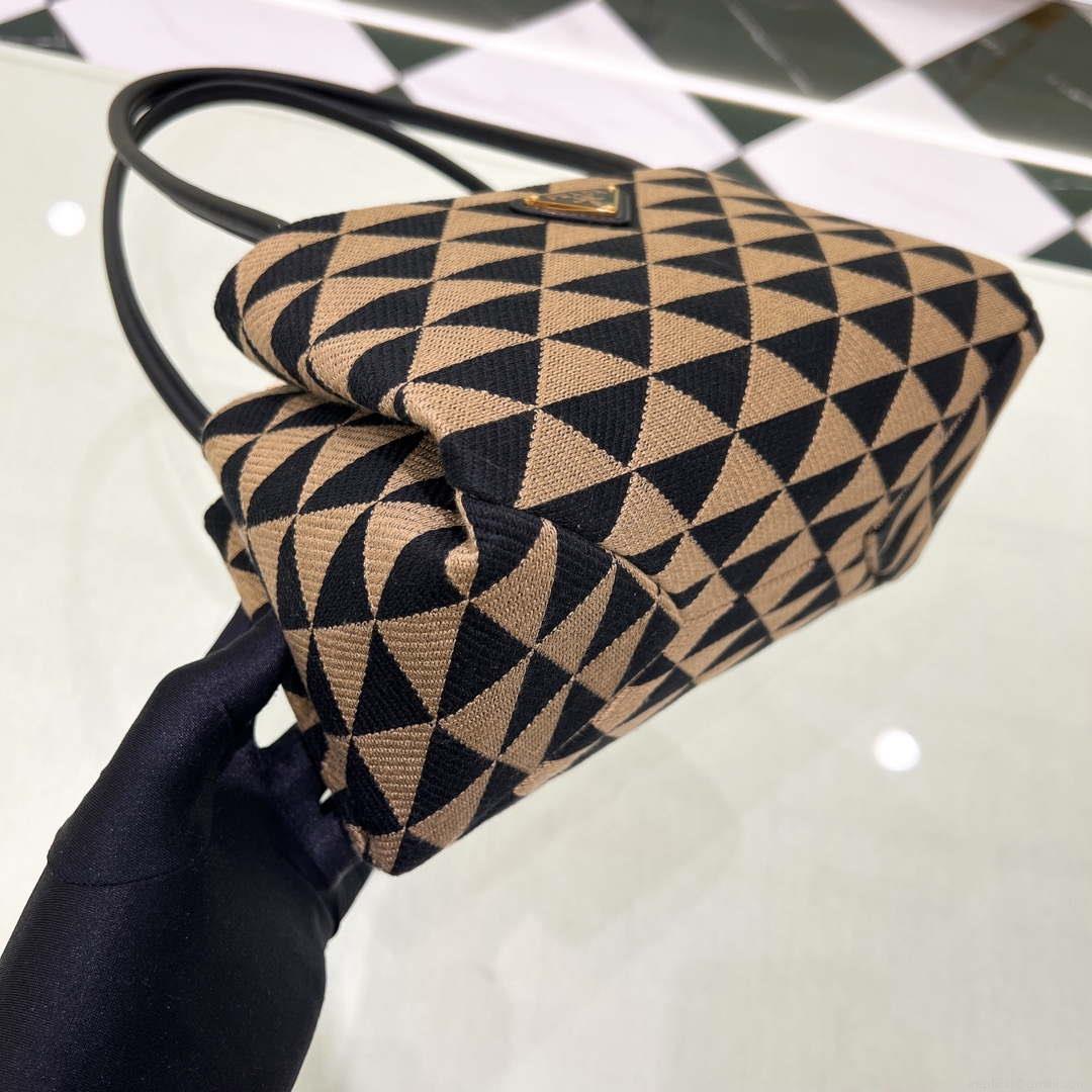 Prada 1BA368 From The Runway Small embroidered fabric Prada Symbole bag Black and Beige