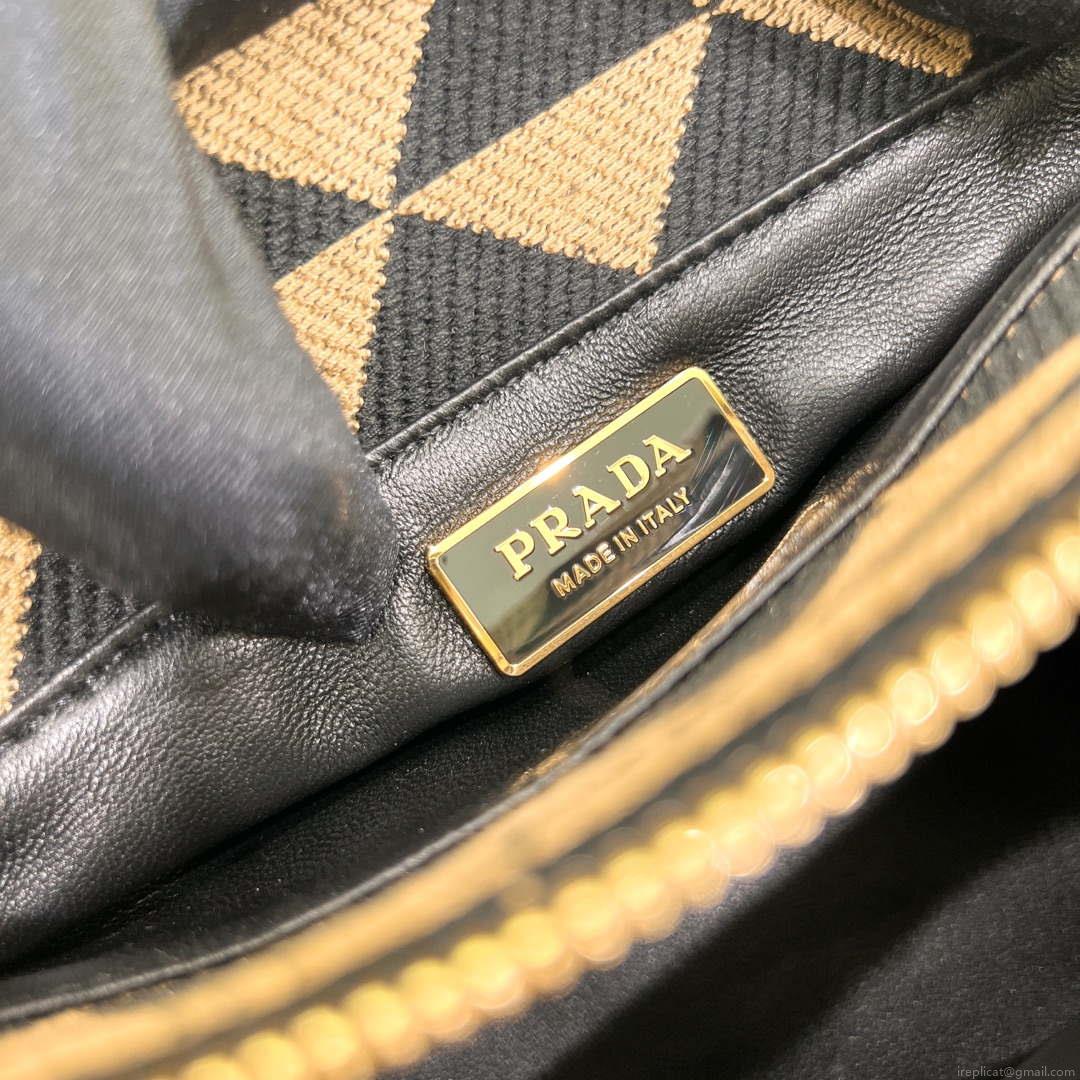 Prada 1BA368 From The Runway Small embroidered fabric Prada Symbole bag Black and Beige