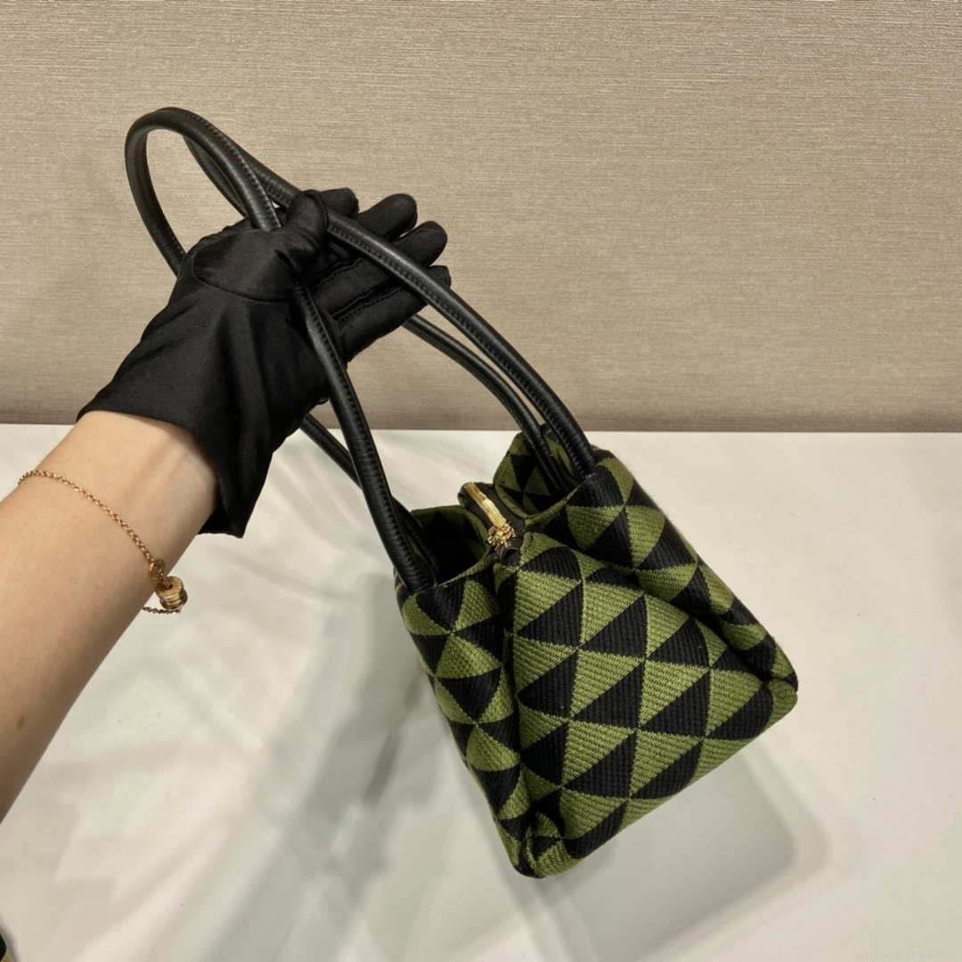 Prada 1BA368 From The Runway Small embroidered fabric Prada Symbole bag Black Ivy Green
