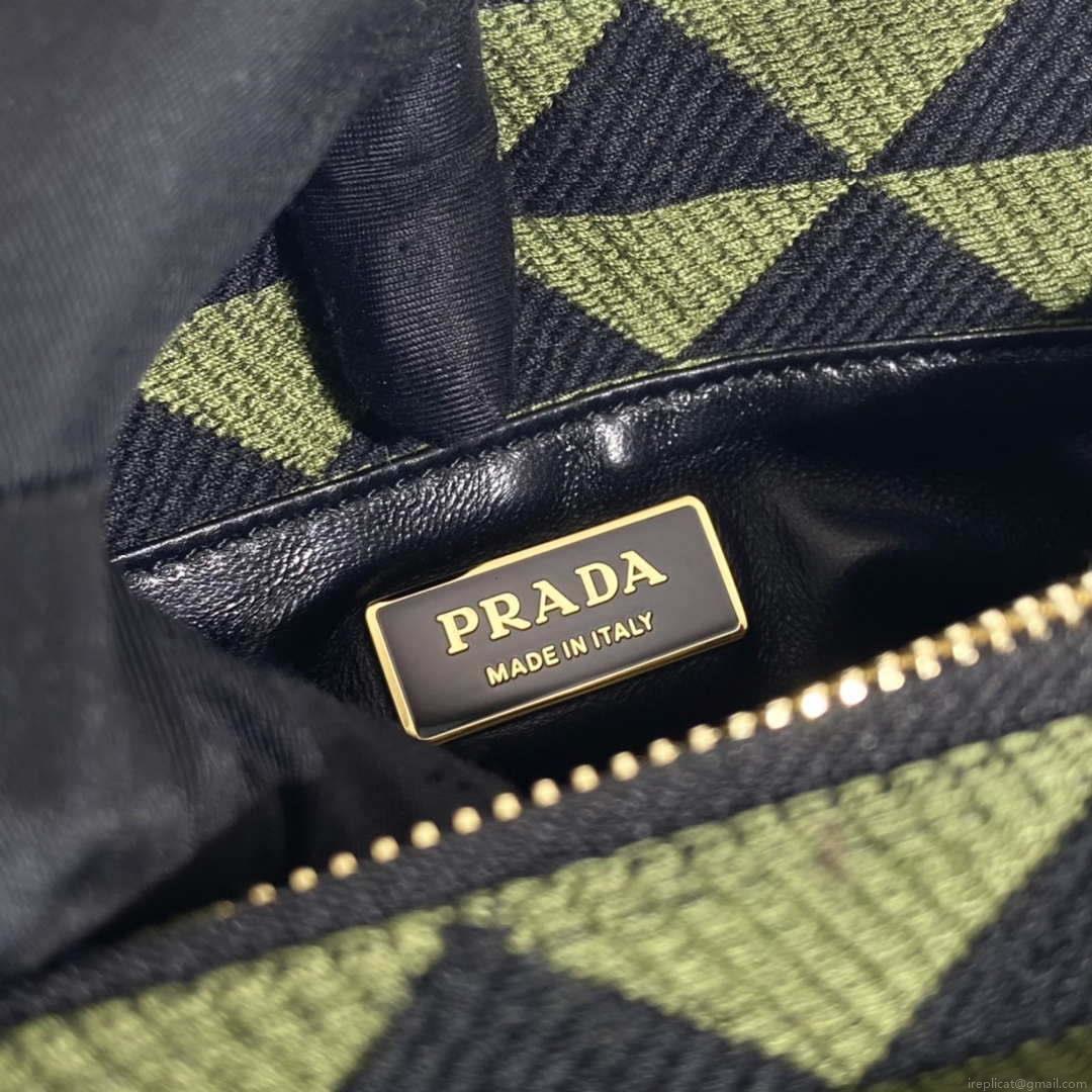 Prada 1BA368 From The Runway Small embroidered fabric Prada Symbole bag Black Ivy Green