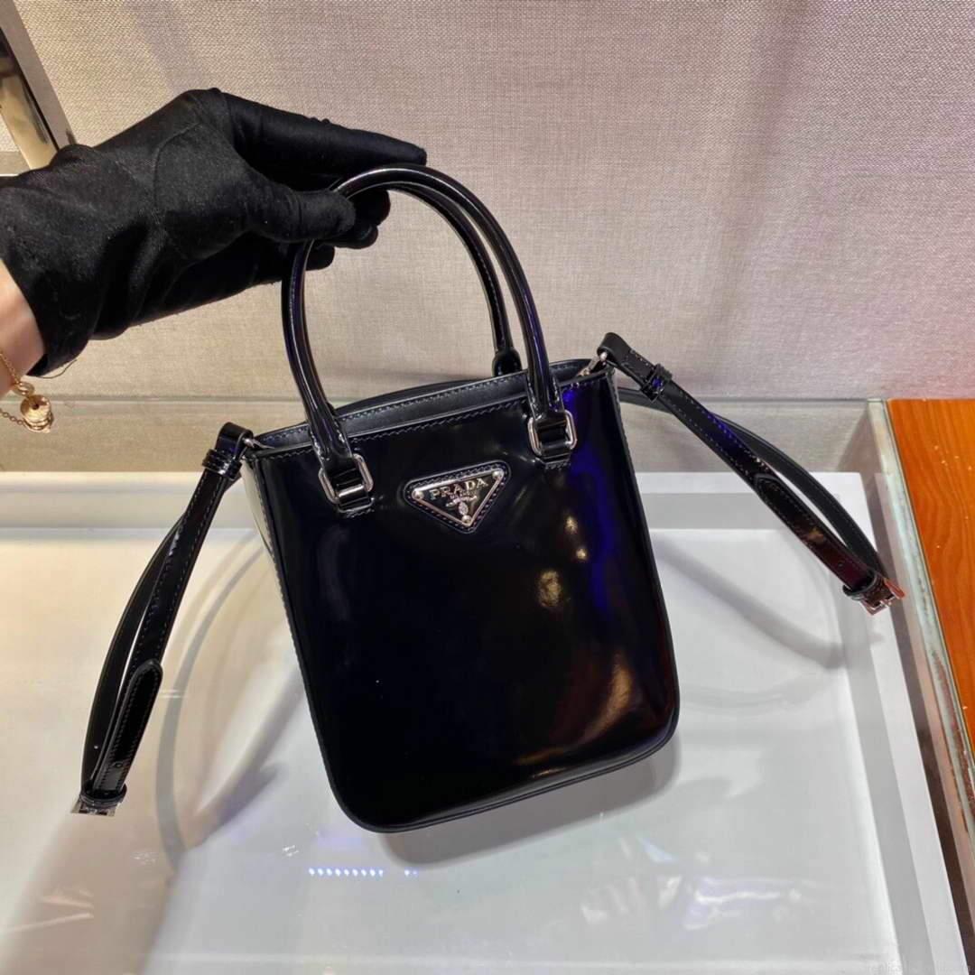 Prada 1BA331 Small Brushed Leather Tote Black
