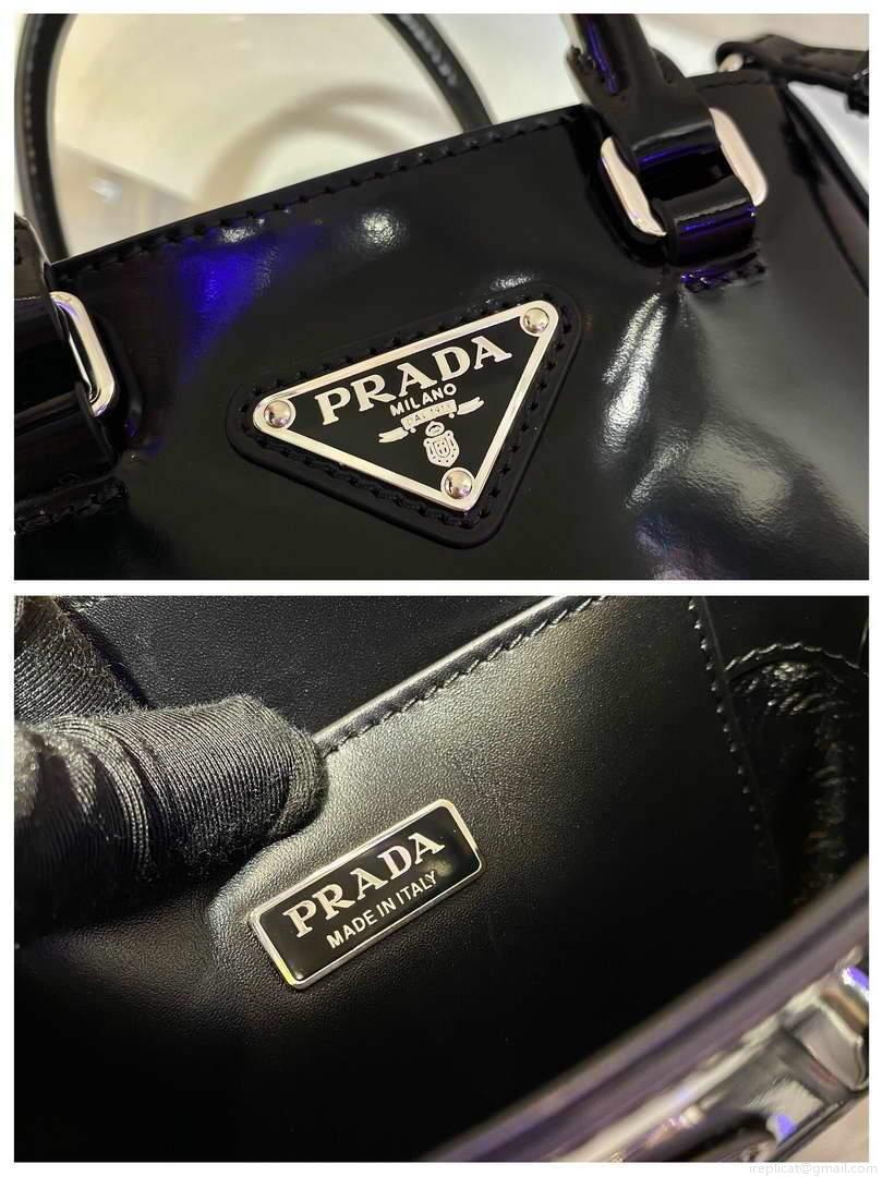 Prada 1BA331 Small Brushed Leather Tote Black