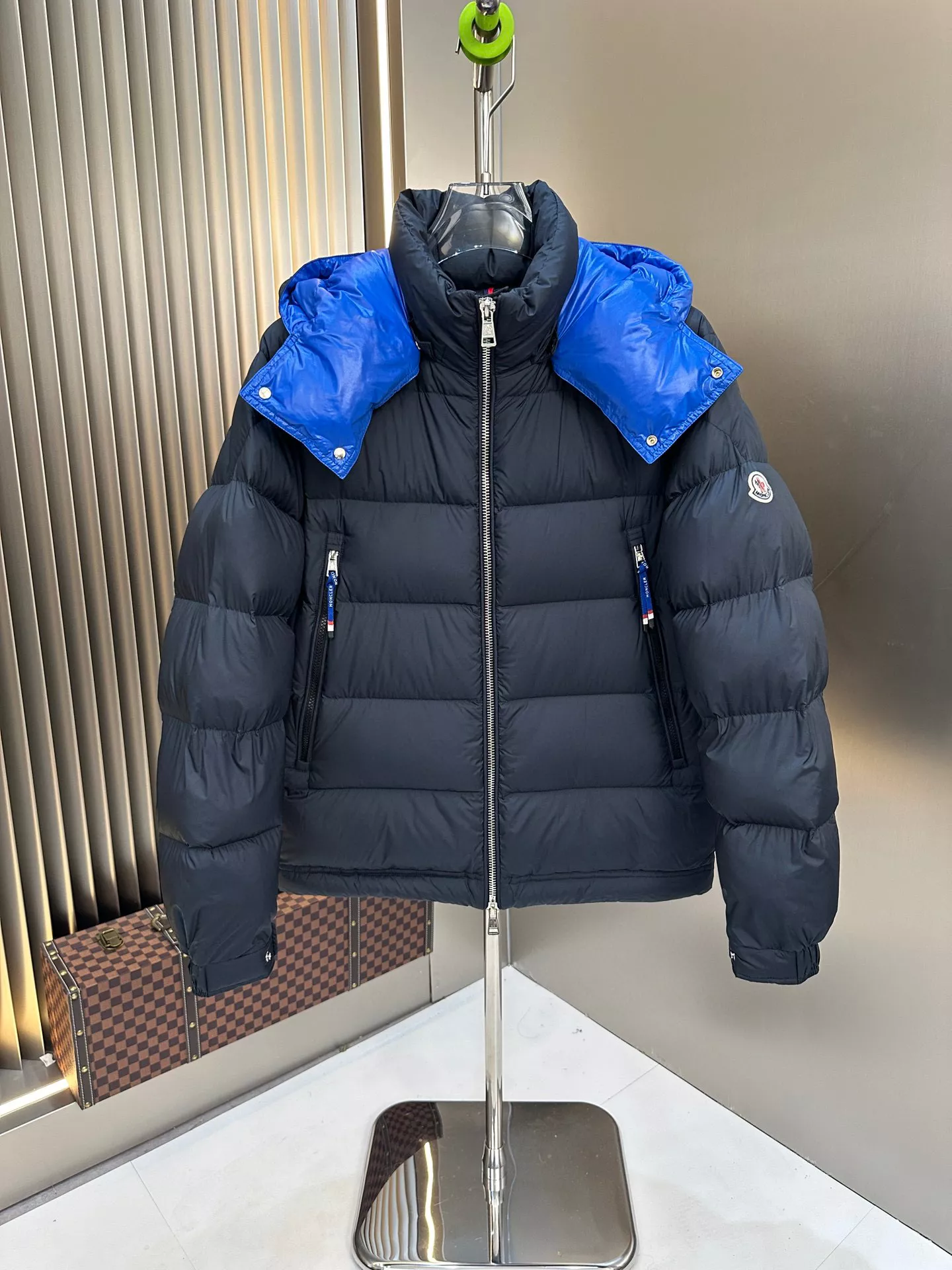Moncler Blue Down Feather Coat Long Sleeved For Men 859609