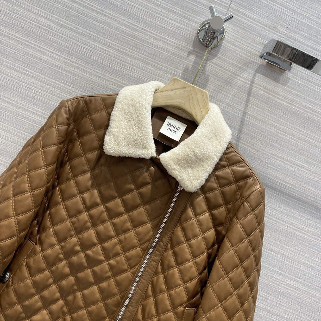 Hermes Women’s Fashion Clothing Embossed Leather Jacket H33260