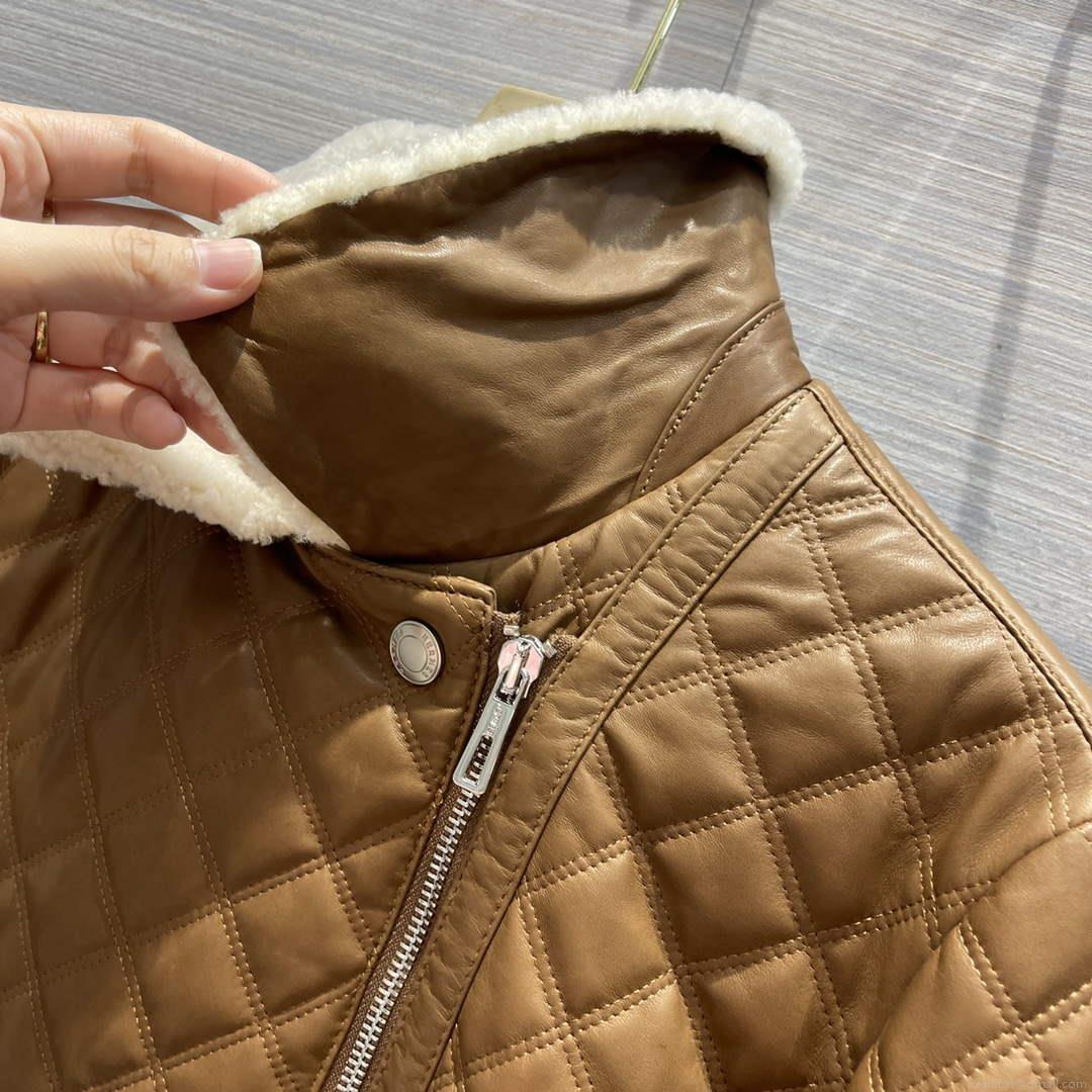 Hermes Women’s Fashion Clothing Embossed Leather Jacket H33260
