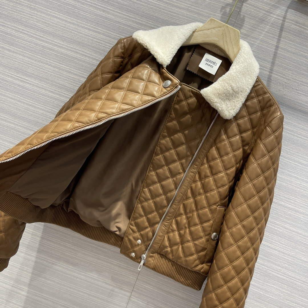 Hermes Women’s Fashion Clothing Embossed Leather Jacket H33260