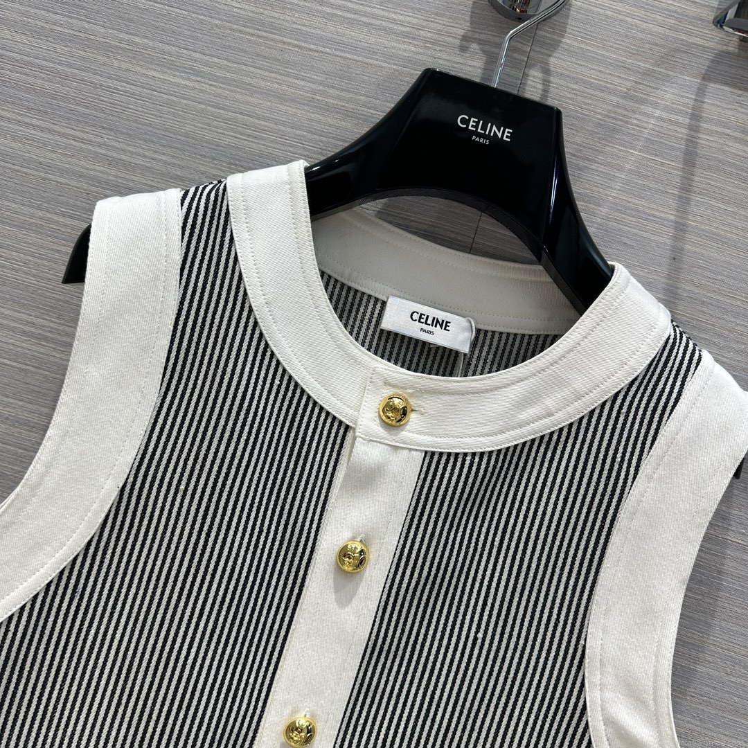 Celine 2U141098V Trapeze Mini Dress In Hickory Stripes C99075