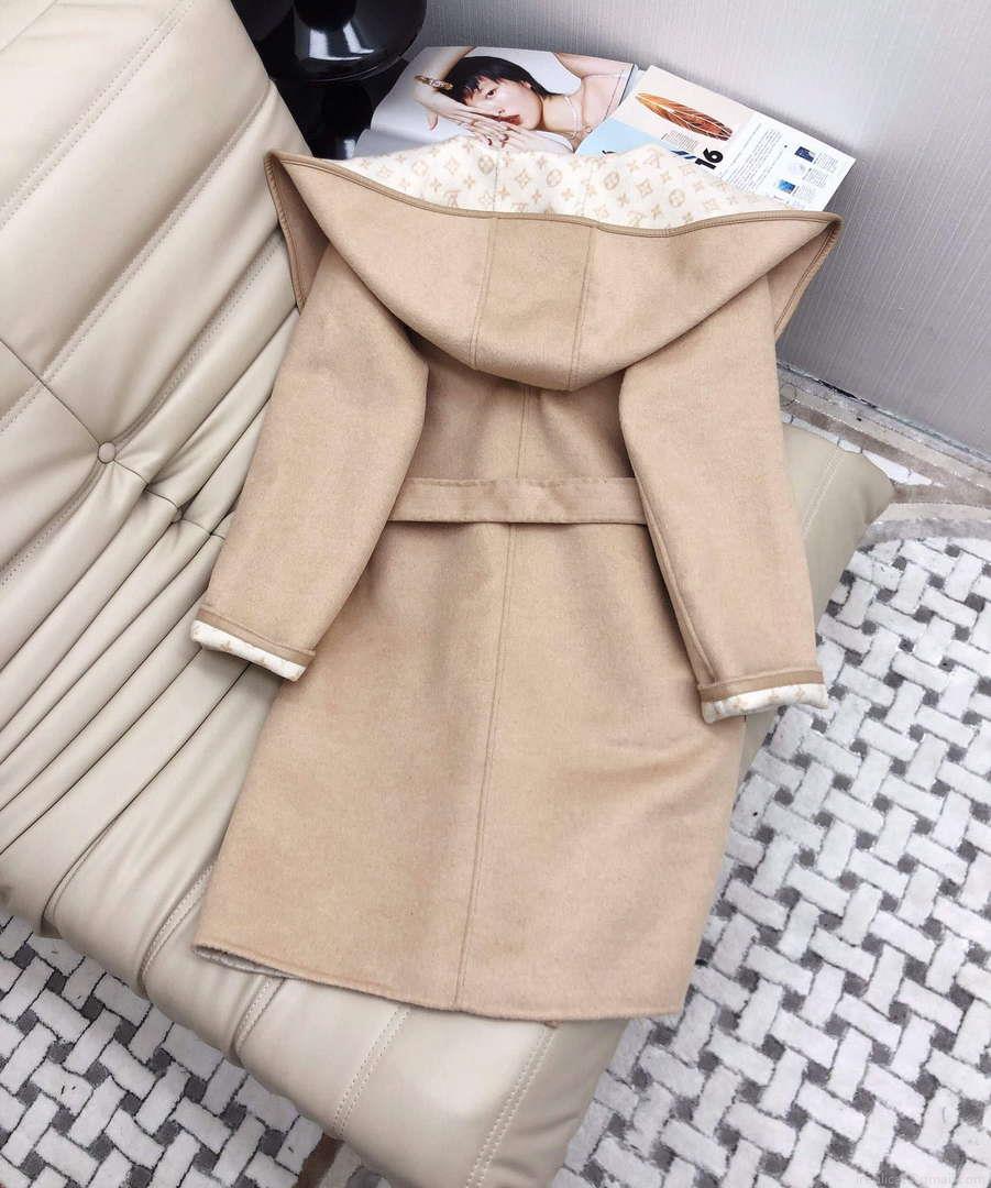 LV 1AC4EB Louis Vuitton Reversible Signature Hooded Wrap Coat L35821