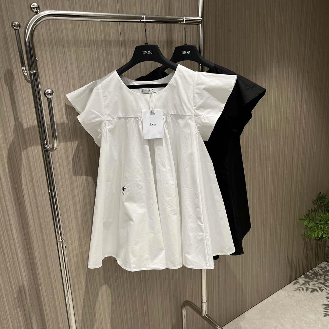 Dior Women’s Ruffled flying sleeve A-line doll-fit shirt top D60021