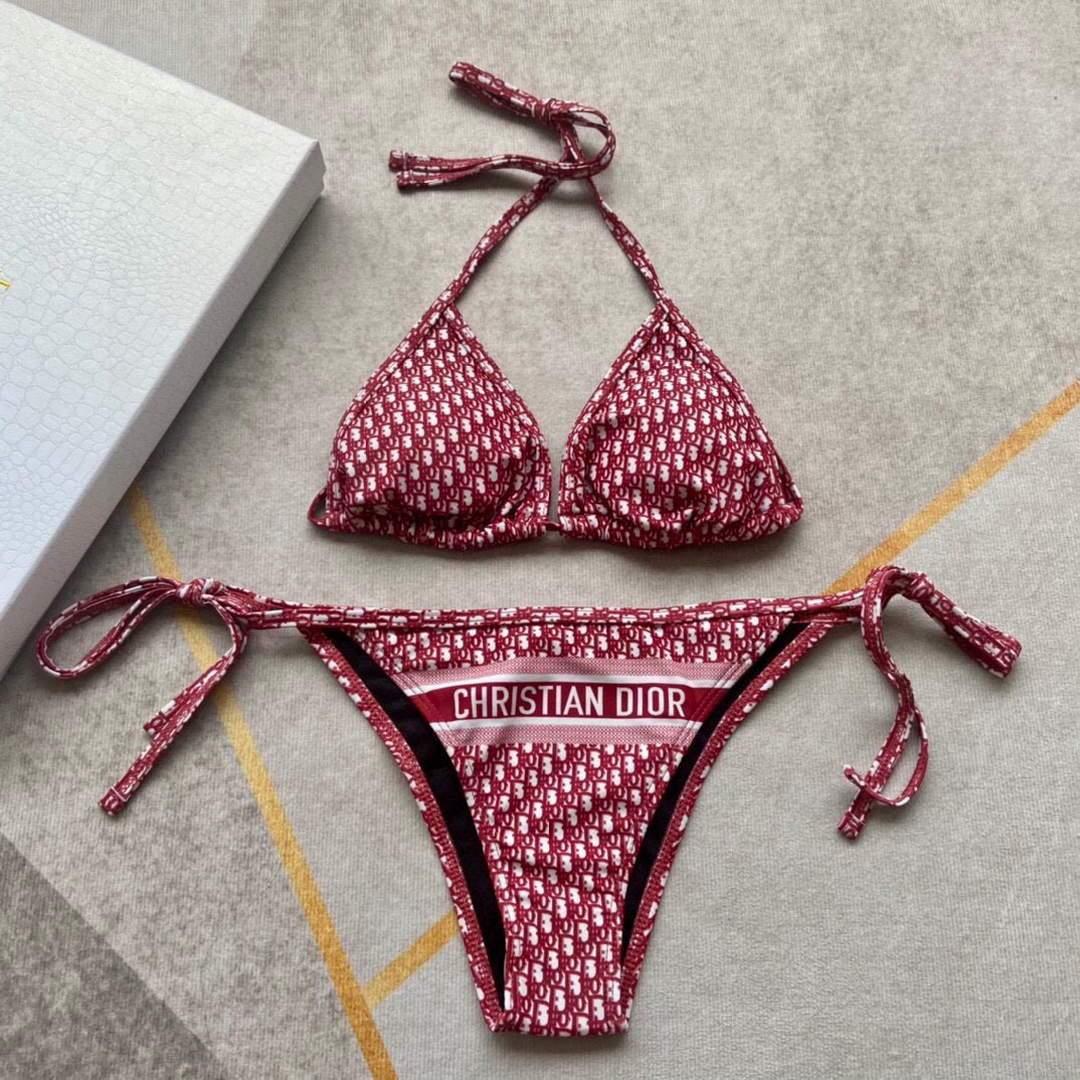 Dior Women’s Designer inspired monogram pink trotter Wine red swimsuit swimming suit 38097