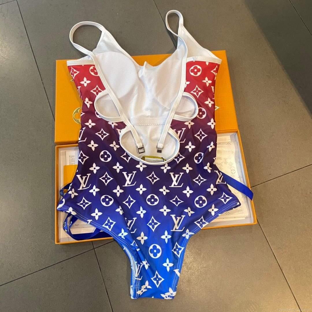 Louis Vuitton Women’s Designer Monogram Blue and Red swimsuit swimming suit 1A8RD2