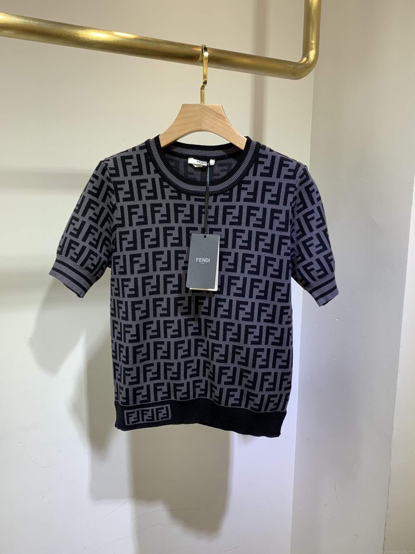 Fendi Women’s Designer Fendi FF motif fitted T-shirt FZD753A5 Black and Grey