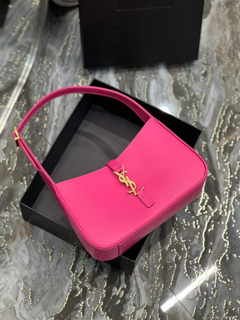 YSL LE5À7 657228 Hobo Bag In Smooth Leather Rose Red