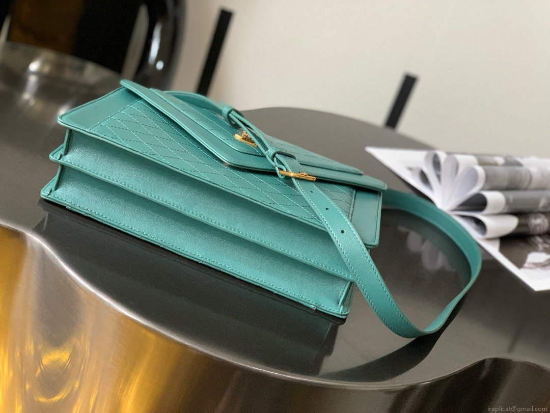 YSL 668863 Gaby Satchel In Quilted Lambskin SEA turquoise