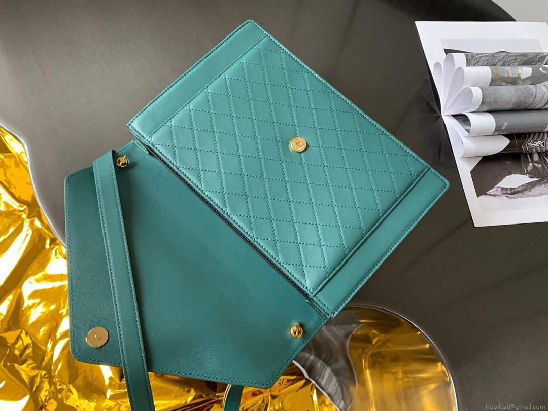 YSL 668863 Gaby Satchel In Quilted Lambskin SEA turquoise