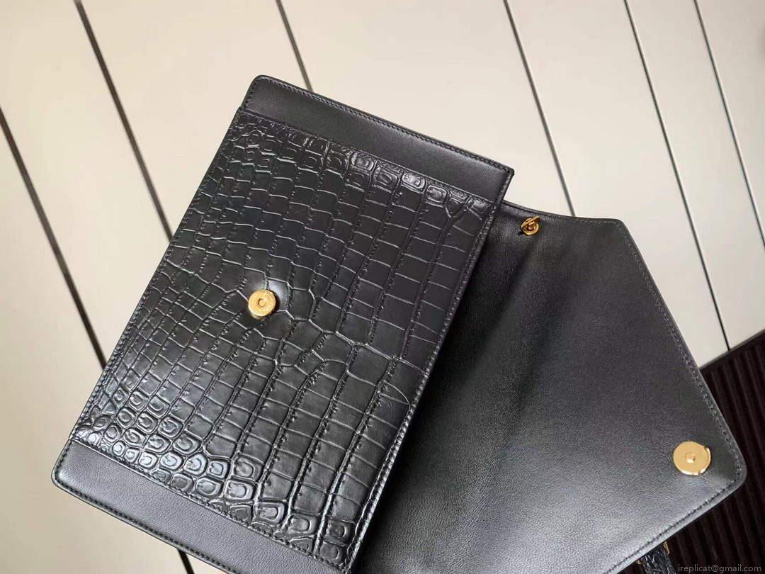 YSL 695724 Gaby Satchel In Crocodile-Embossed Lacquered Leather And Lambskin black