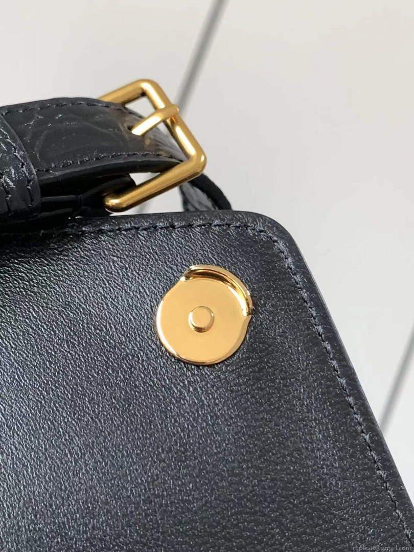 YSL 695724 Gaby Satchel In Crocodile-Embossed Lacquered Leather And Lambskin black