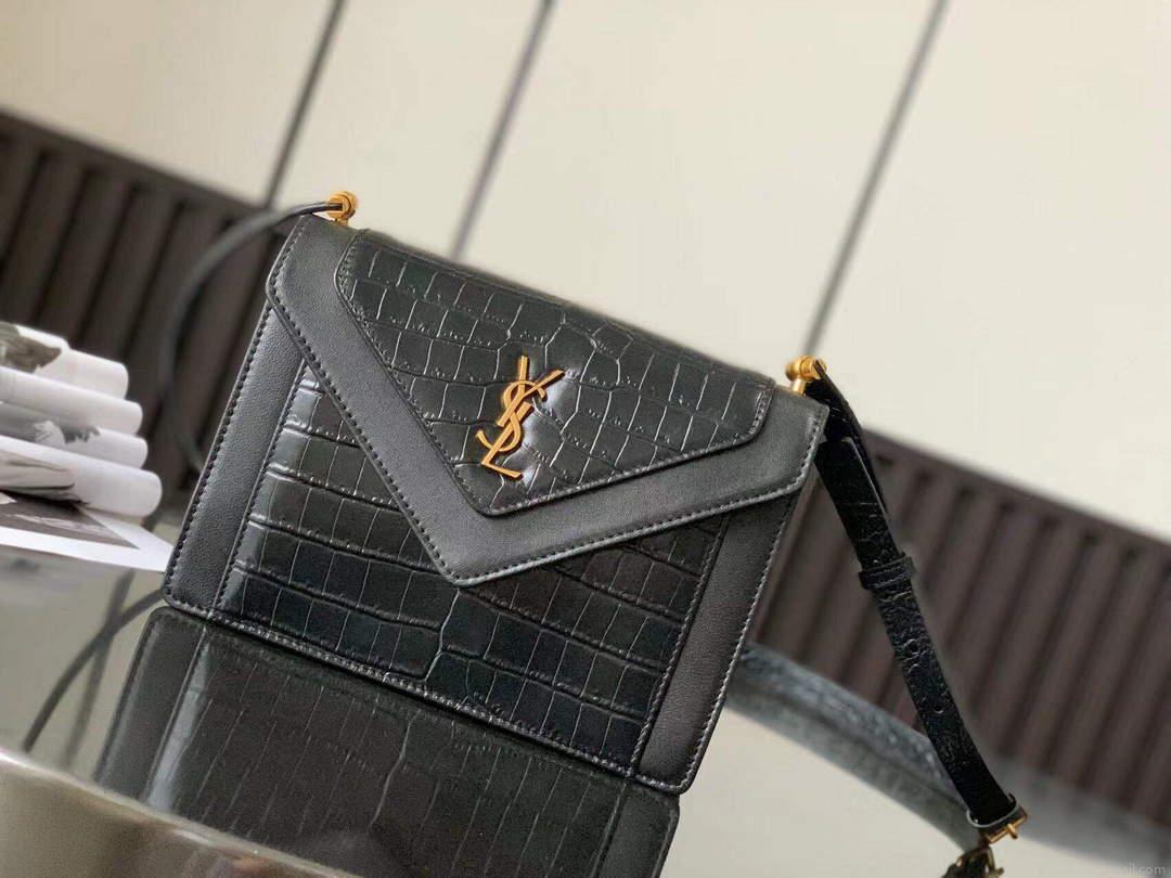 YSL 685574 Gaby Mini Satchel In Crocodile-Embossed Lacquered black