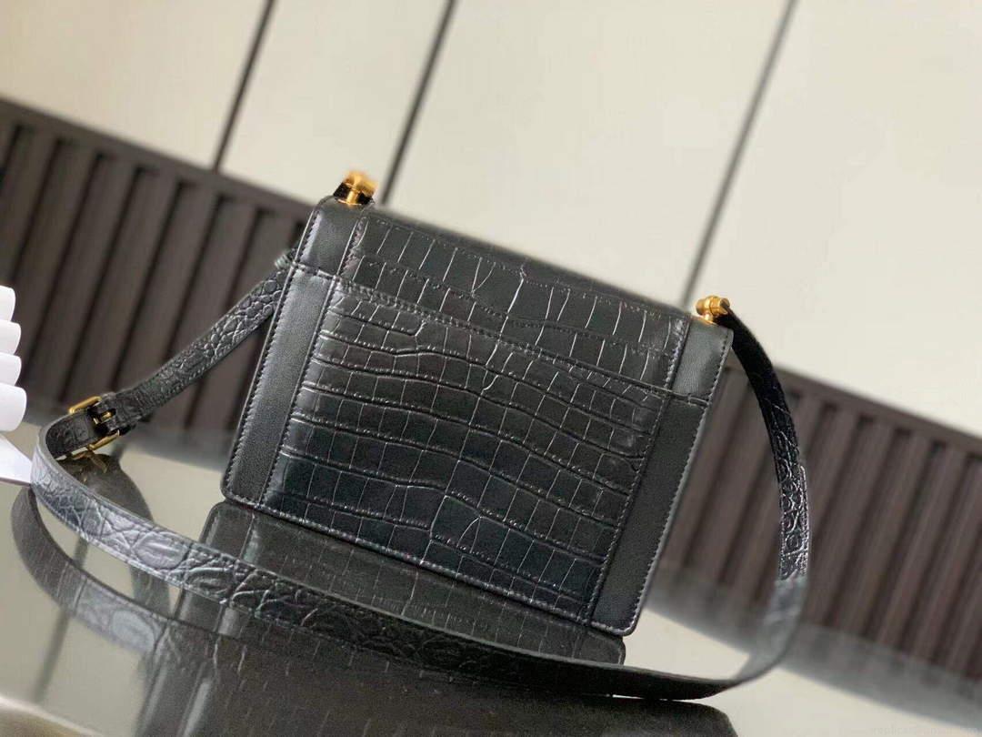YSL 685574 Gaby Mini Satchel In Crocodile-Embossed Lacquered black