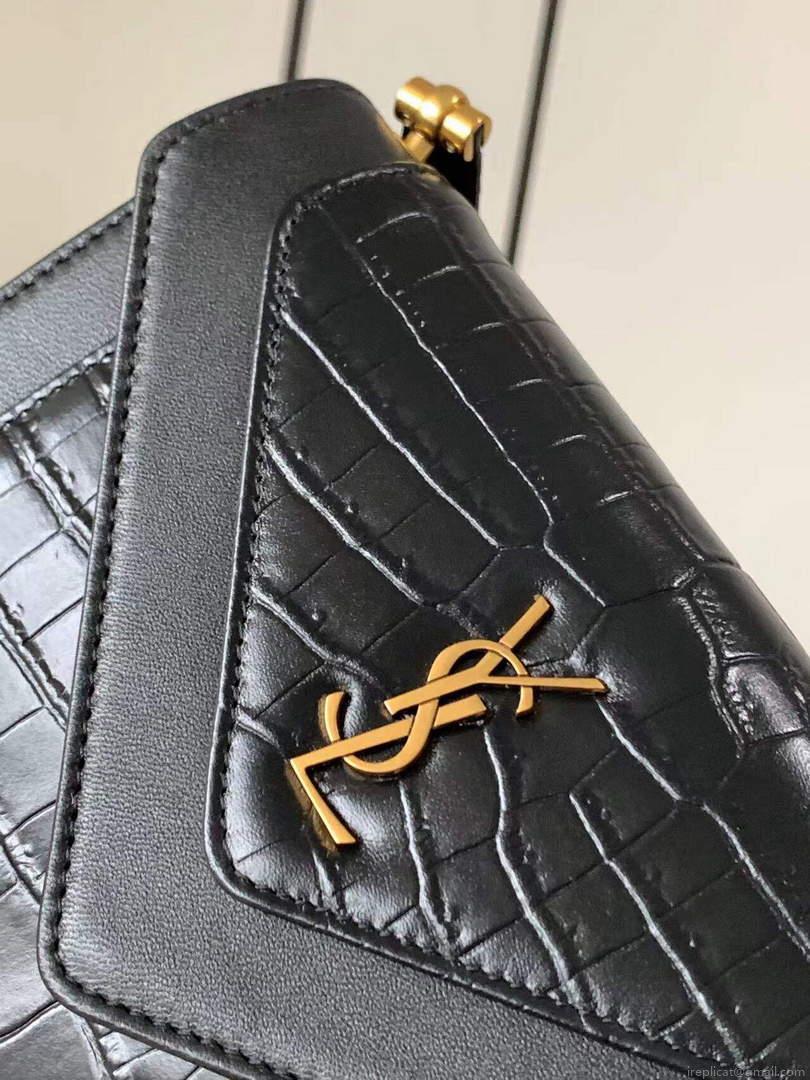 YSL 685574 Gaby Mini Satchel In Crocodile-Embossed Lacquered black