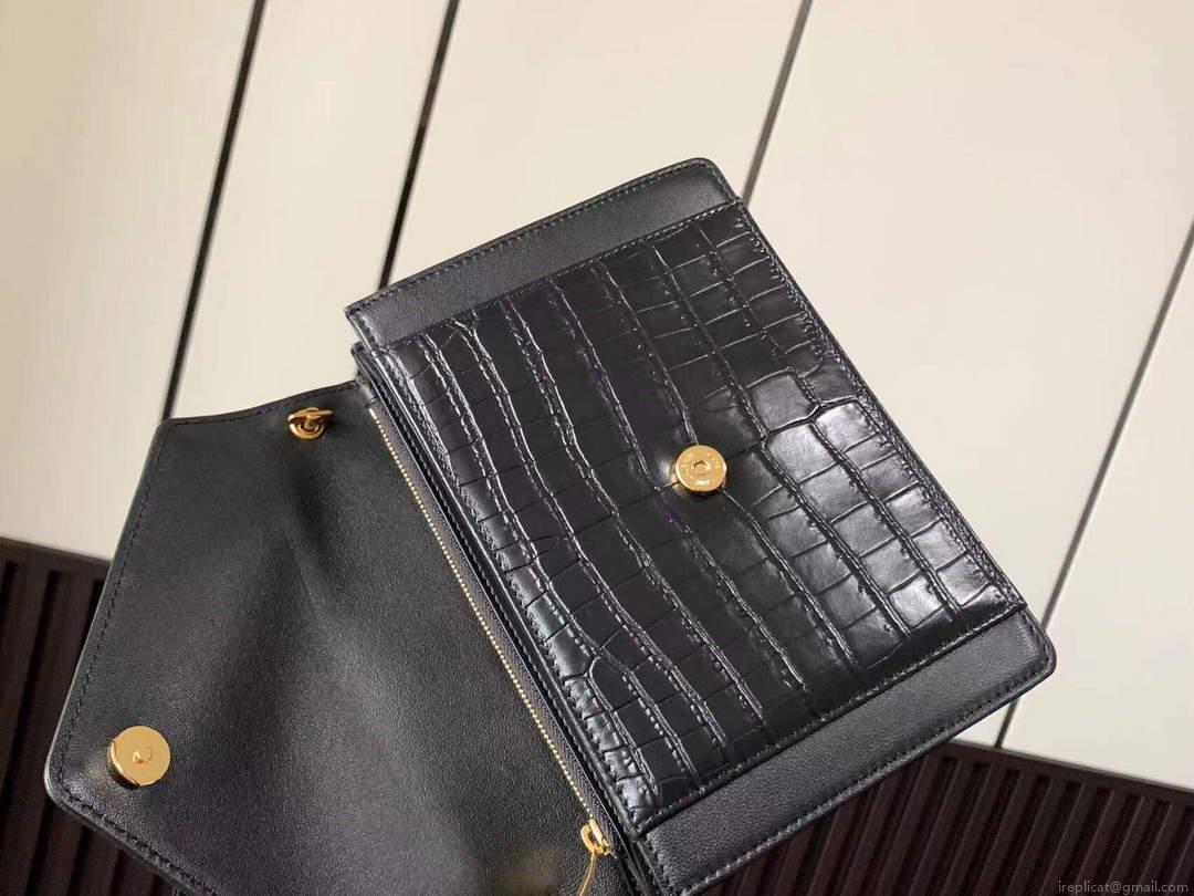 YSL 685574 Gaby Mini Satchel In Crocodile-Embossed Lacquered black