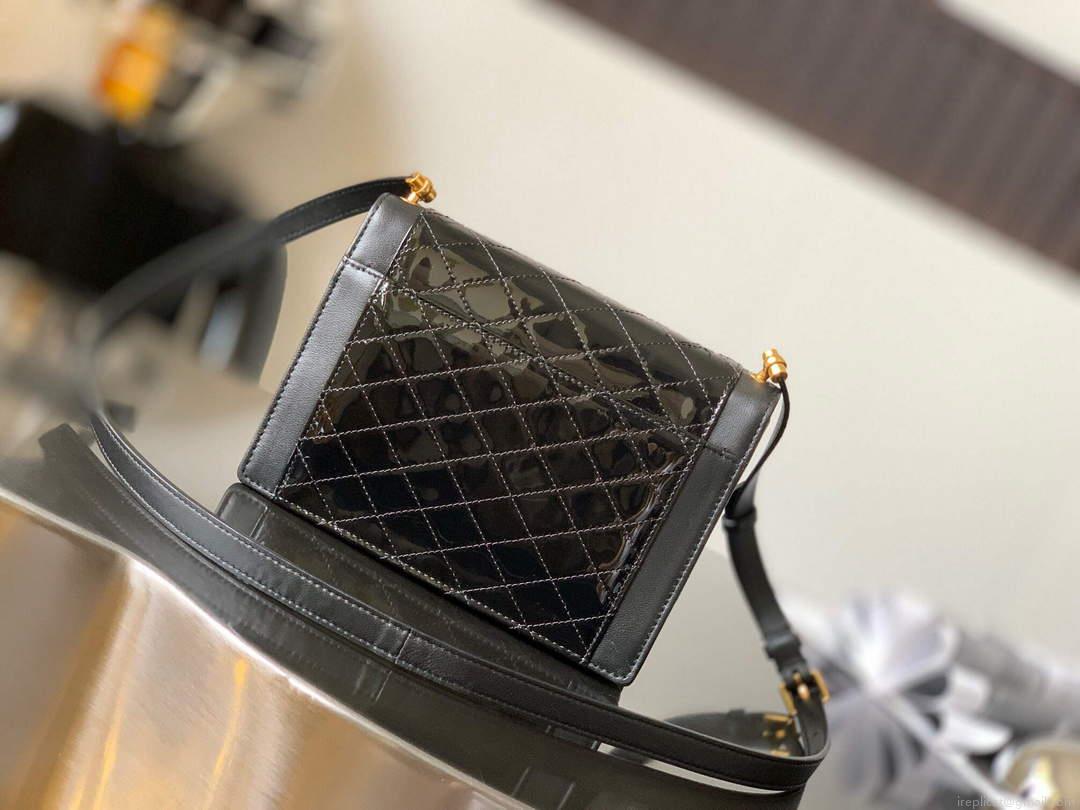 YSL 695724 Gaby Mini Satchel In Quilted Lacquered Leather black