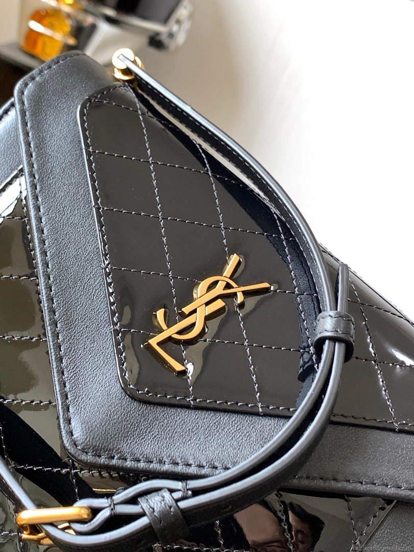 YSL 695724 Gaby Mini Satchel In Quilted Lacquered Leather black