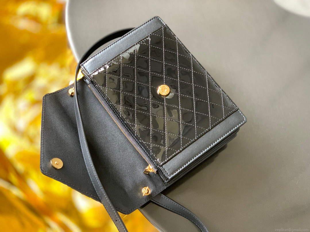 YSL 695724 Gaby Mini Satchel In Quilted Lacquered Leather black