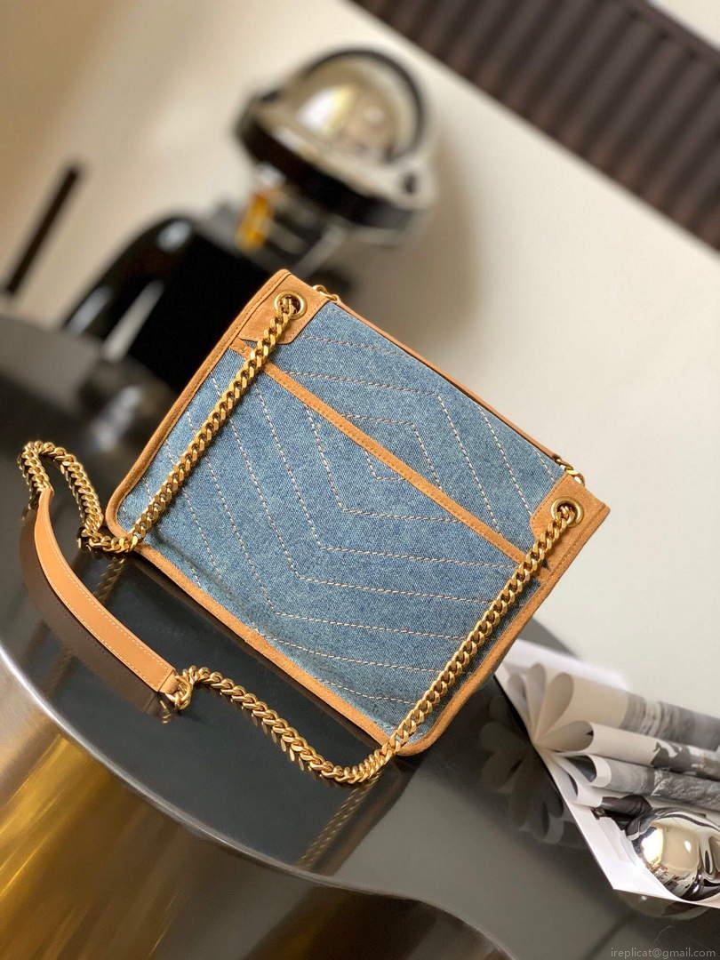 YSL 633158 Niki Medium Chain Bag Denim with leather