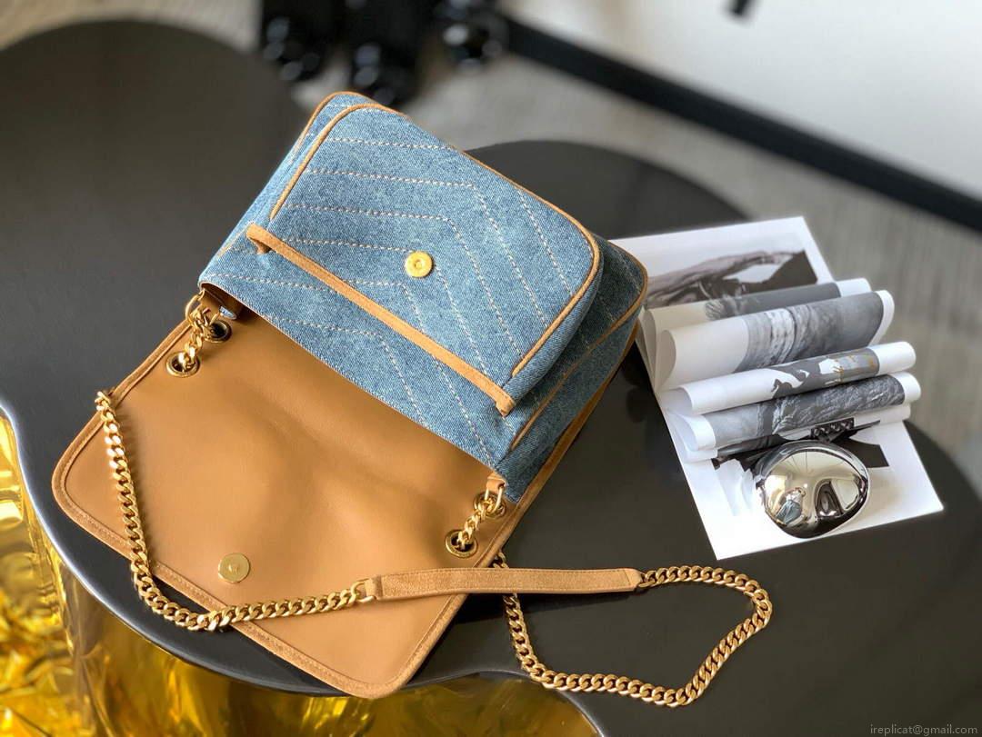 YSL 633158 Niki Medium Chain Bag Denim with leather