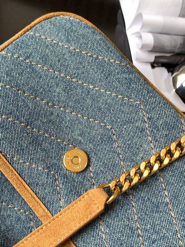 YSL 633158 Niki Medium Chain Bag Denim with leather