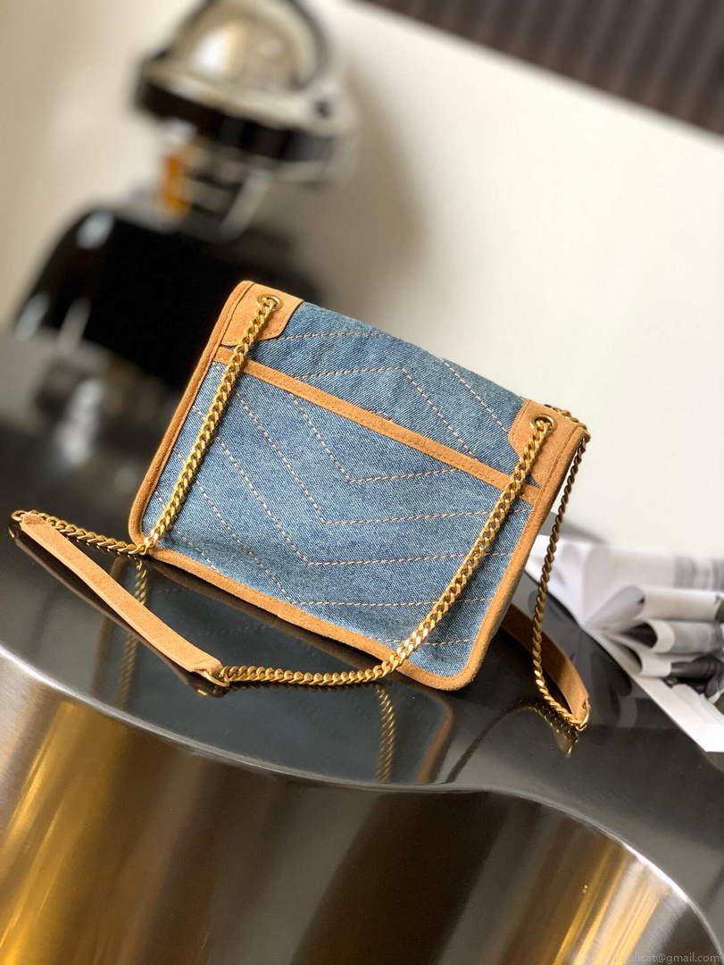 YSL 633151 Niki Baby Chain Bag Denim with leather