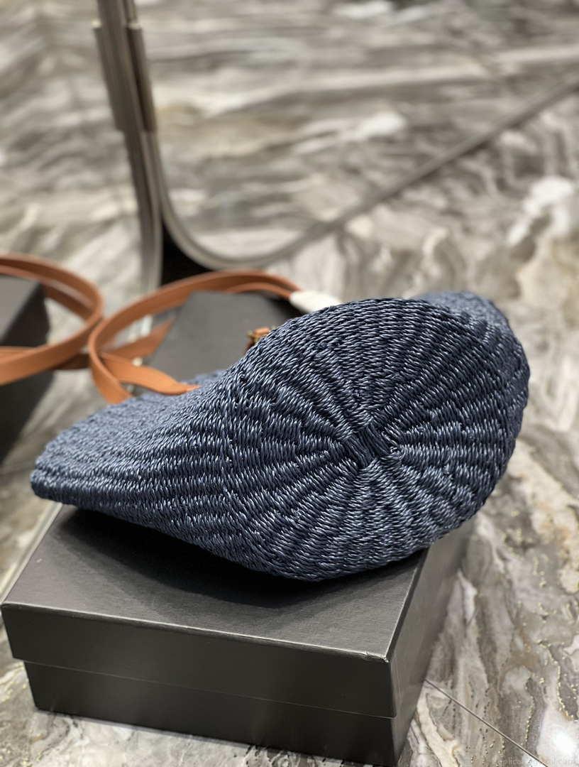Saint Laurent 685618 YSL Panier Medium Bag In Raffia Navy Blue