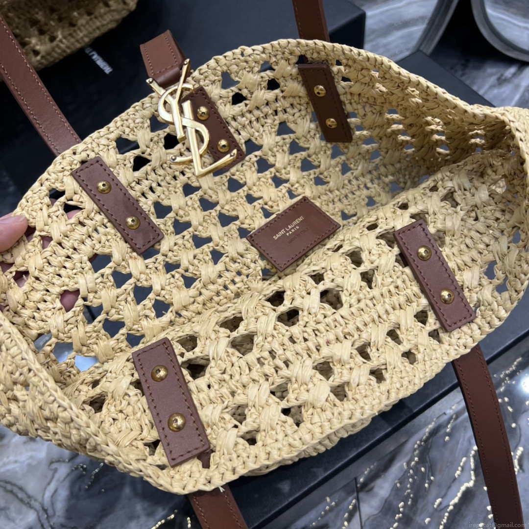 Saint Laurent 685618 YSL Panier Medium Bag In Raffia Apricot
