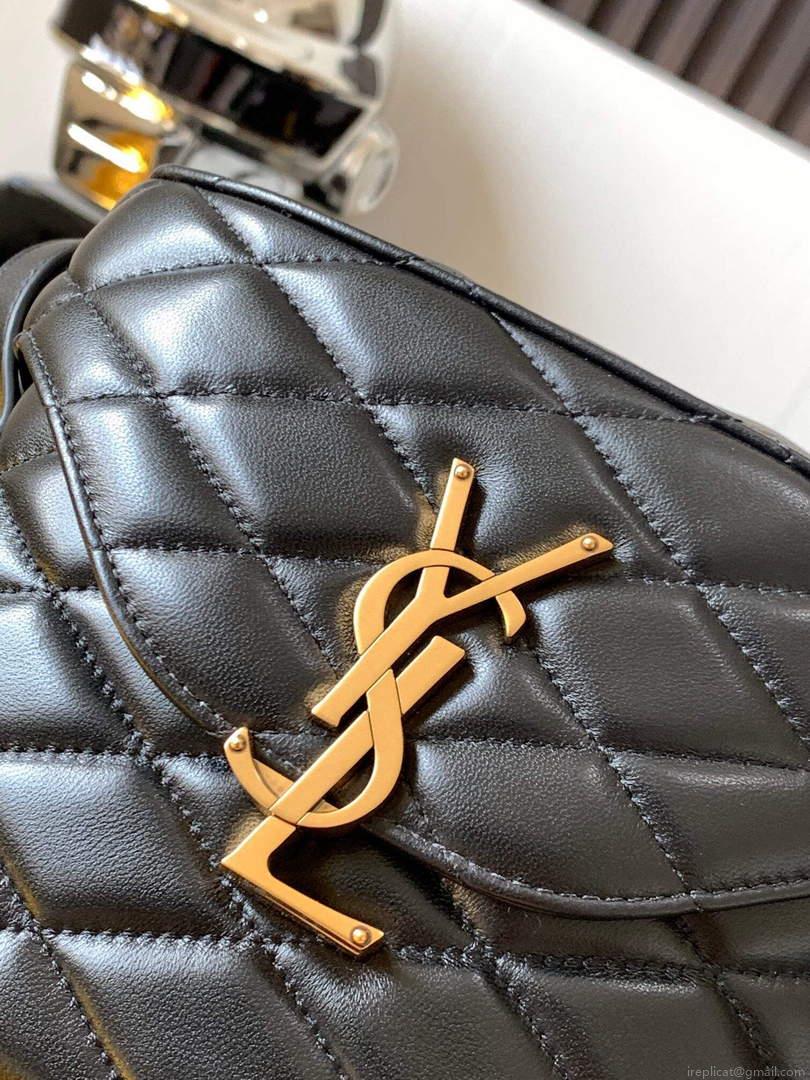 YSL 710080 June Box Bag In Quilted Patent Leather Black