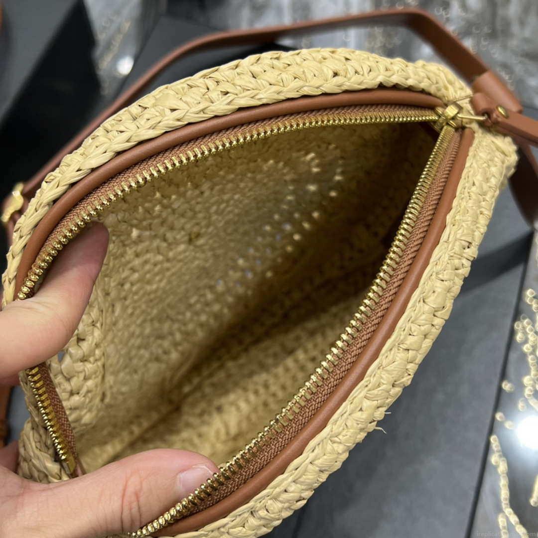 YSL 685601 Saint Laurent Sac Round Raffia Bag In Neutral