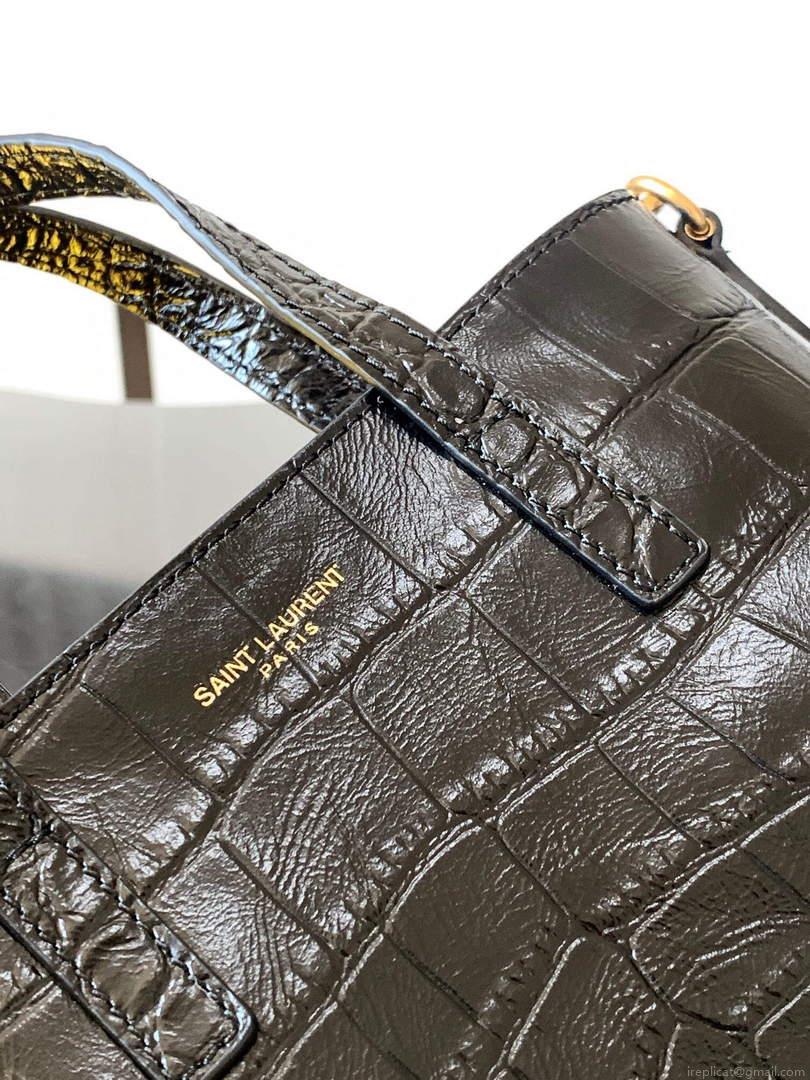 YSL 712367 Saint Laurent Paris Mini Toy Shopping In Crocodile-Embossed Leather Black