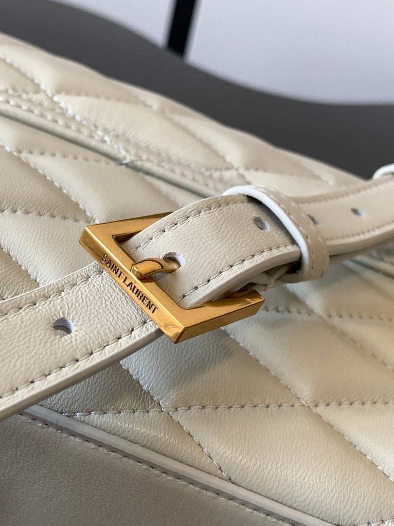 YSL 710080 June Box Bag In Quilted Patent Leather White