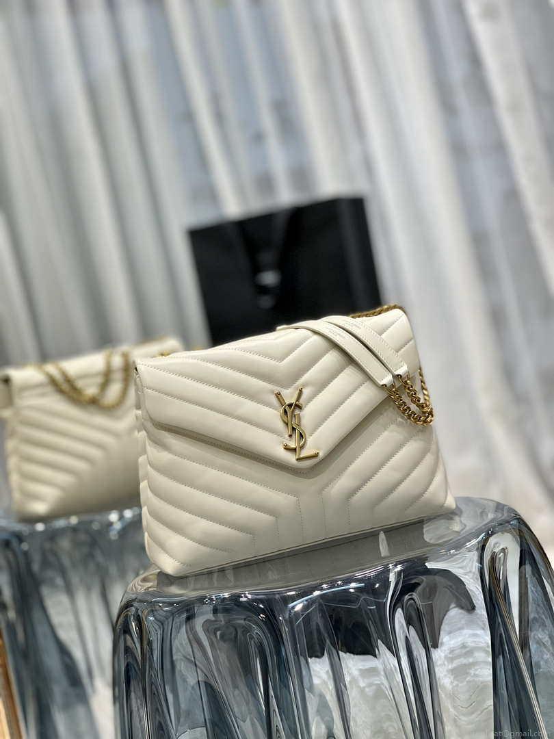 YSL 487216 Saint Laurent Loulou Medium Bag In Y-Quilted Leather 574946 White Gold
