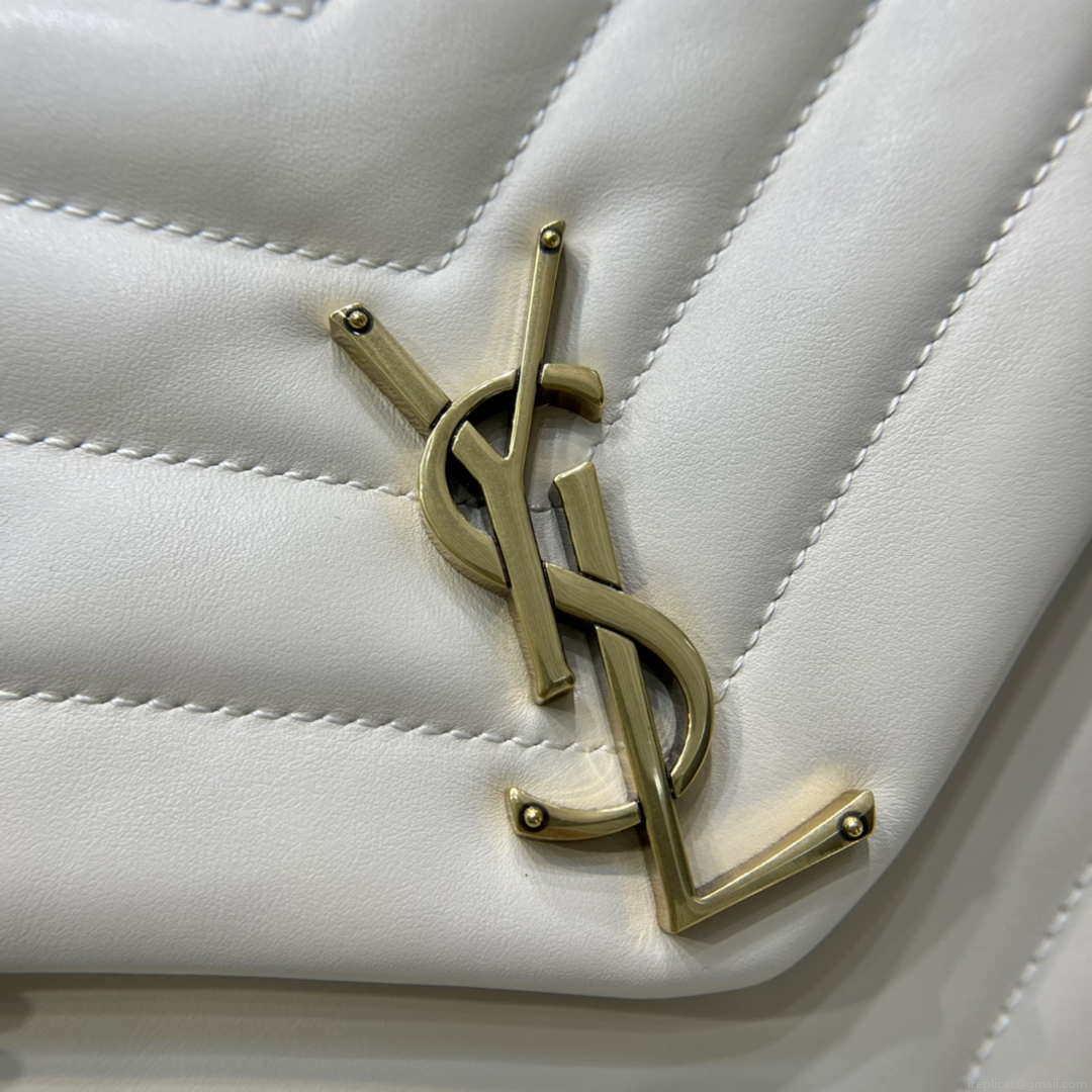 YSL 487216 Saint Laurent Loulou Medium Bag In Y-Quilted Leather 574946 White Gold
