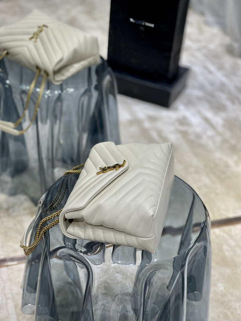 YSL 487216 Saint Laurent Loulou Medium Bag In Y-Quilted Leather 574946 White Gold